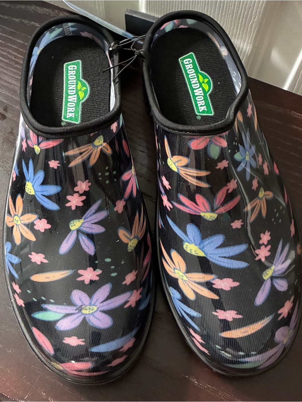 Groundwork Floral Garden Clogs - Black Multi Size 8 NWT